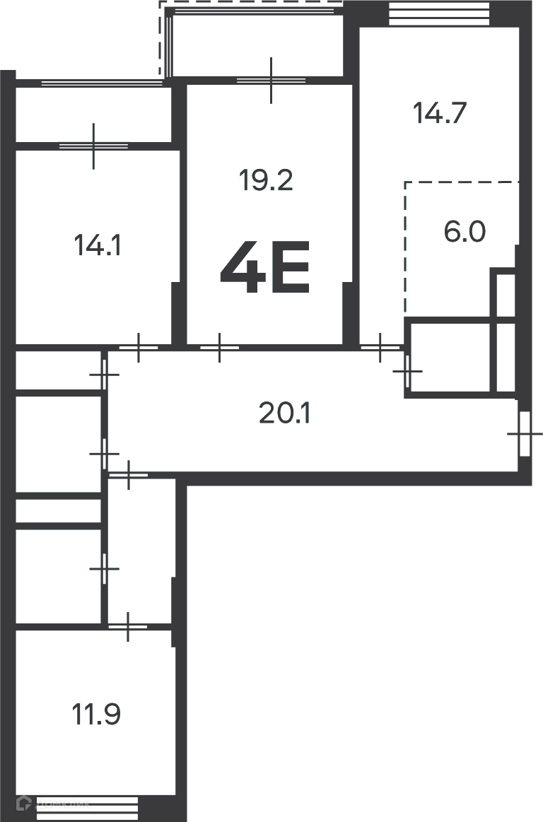 Планировка 4-комн. в ЖК «Клинская ул., д. 2А, к. 7 (Московские кварталы)»