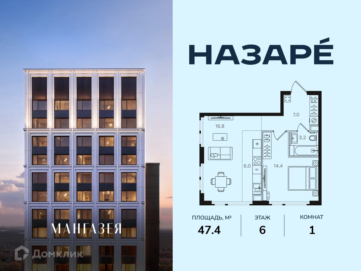 Планировка 1-комн. в ЖК «НАЗАРÉ» («Мангазея в Богородском»)»