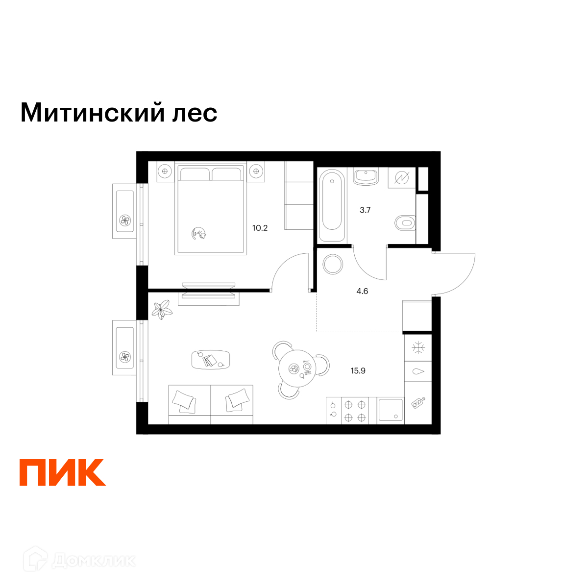 Планировка 1-комн. в ЖК «Митинский лес»
