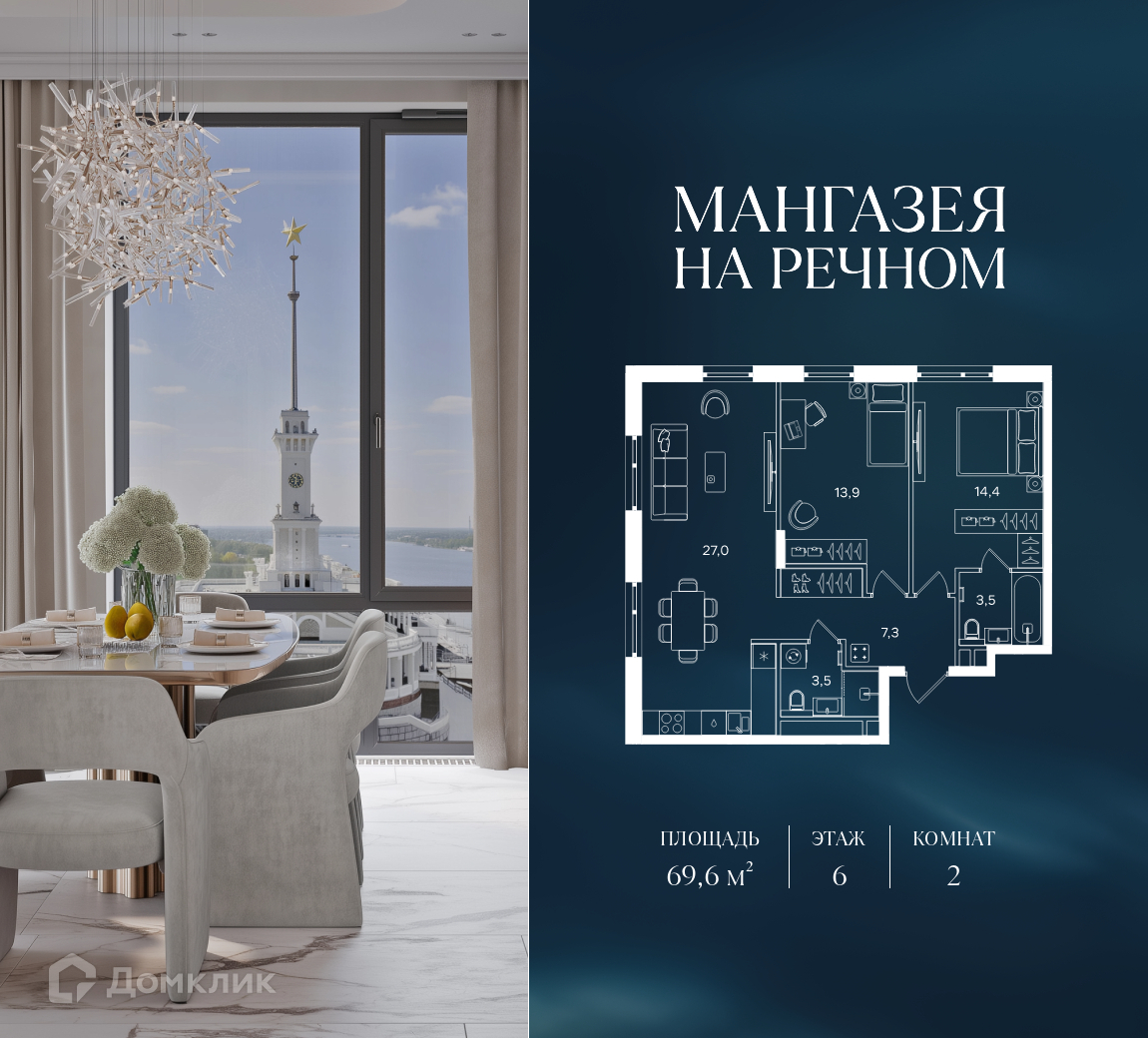 Планировка 2-комн. в ЖК «Мангазея на Речном»