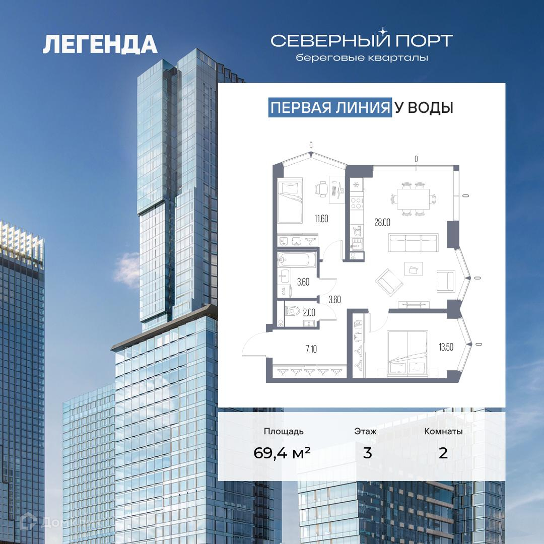 Планировка 2-комн. в ЖК «Северный Порт»