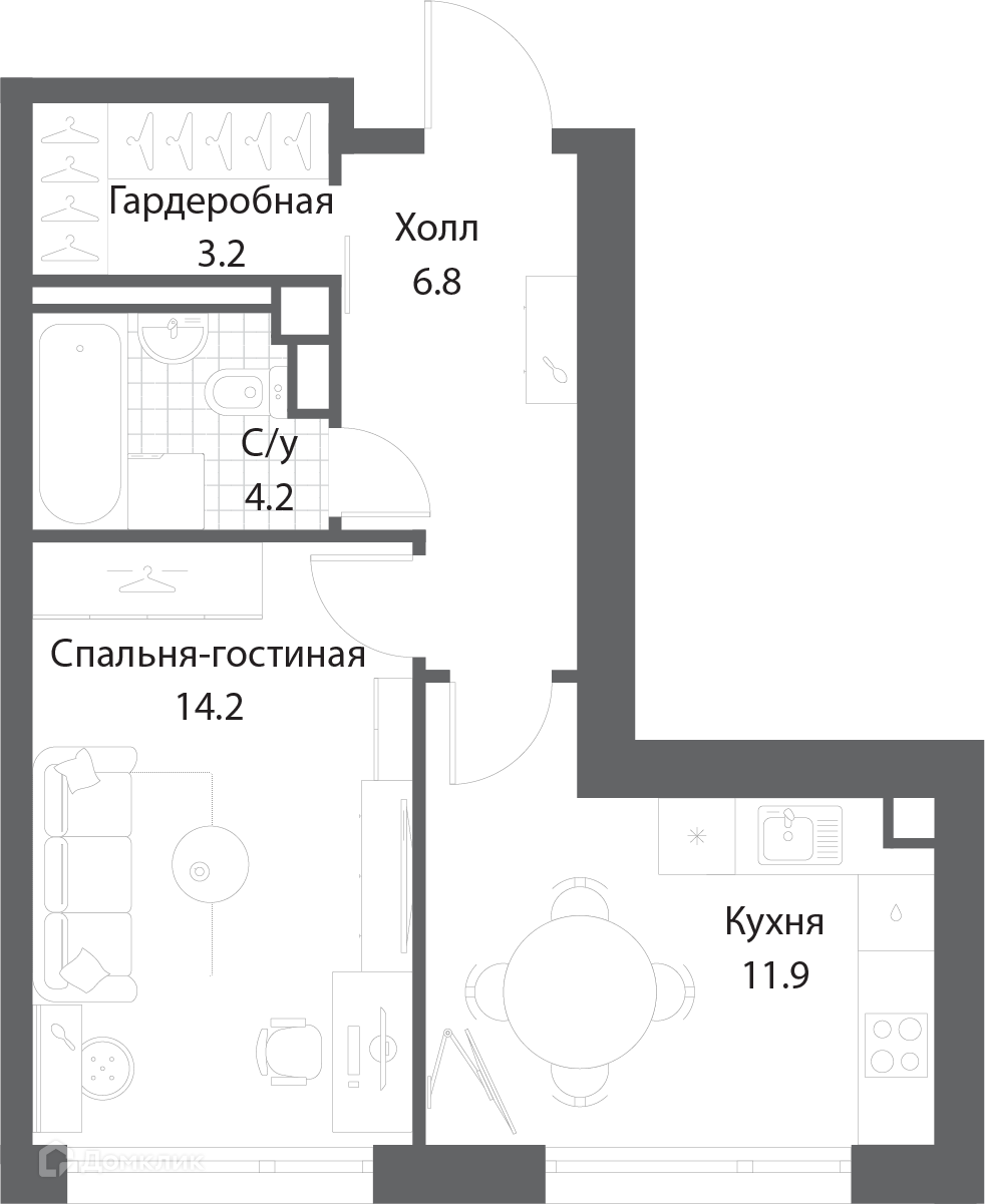 Планировка 1-комн. в ЖК «Нагатино Ай-Лэнд»