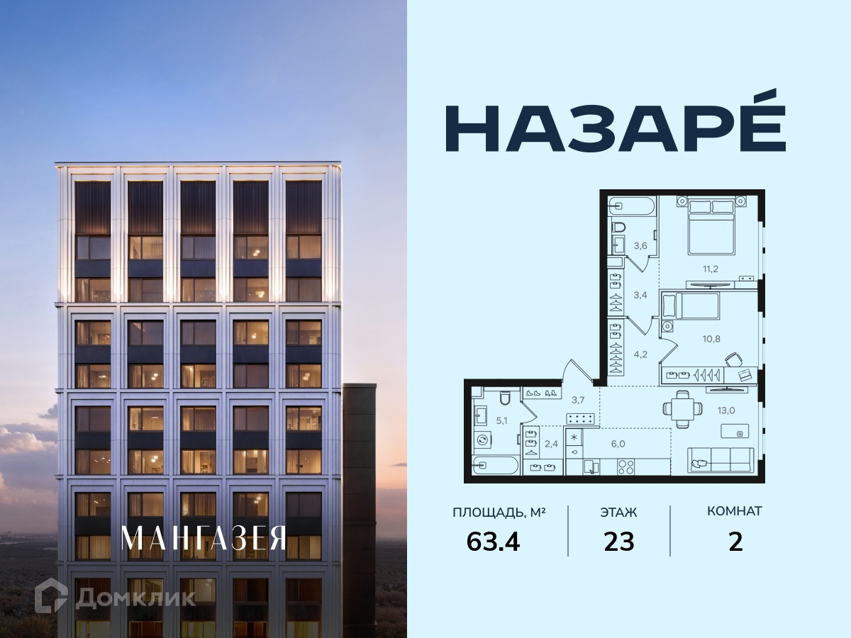 Планировка 2-комн. в ЖК «НАЗАРÉ» («Мангазея в Богородском»)»