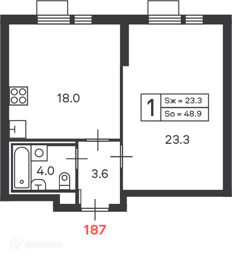 Планировка 1-комн. в ЖК «Дмитровское шоссе 89 (Московские кварталы)»
