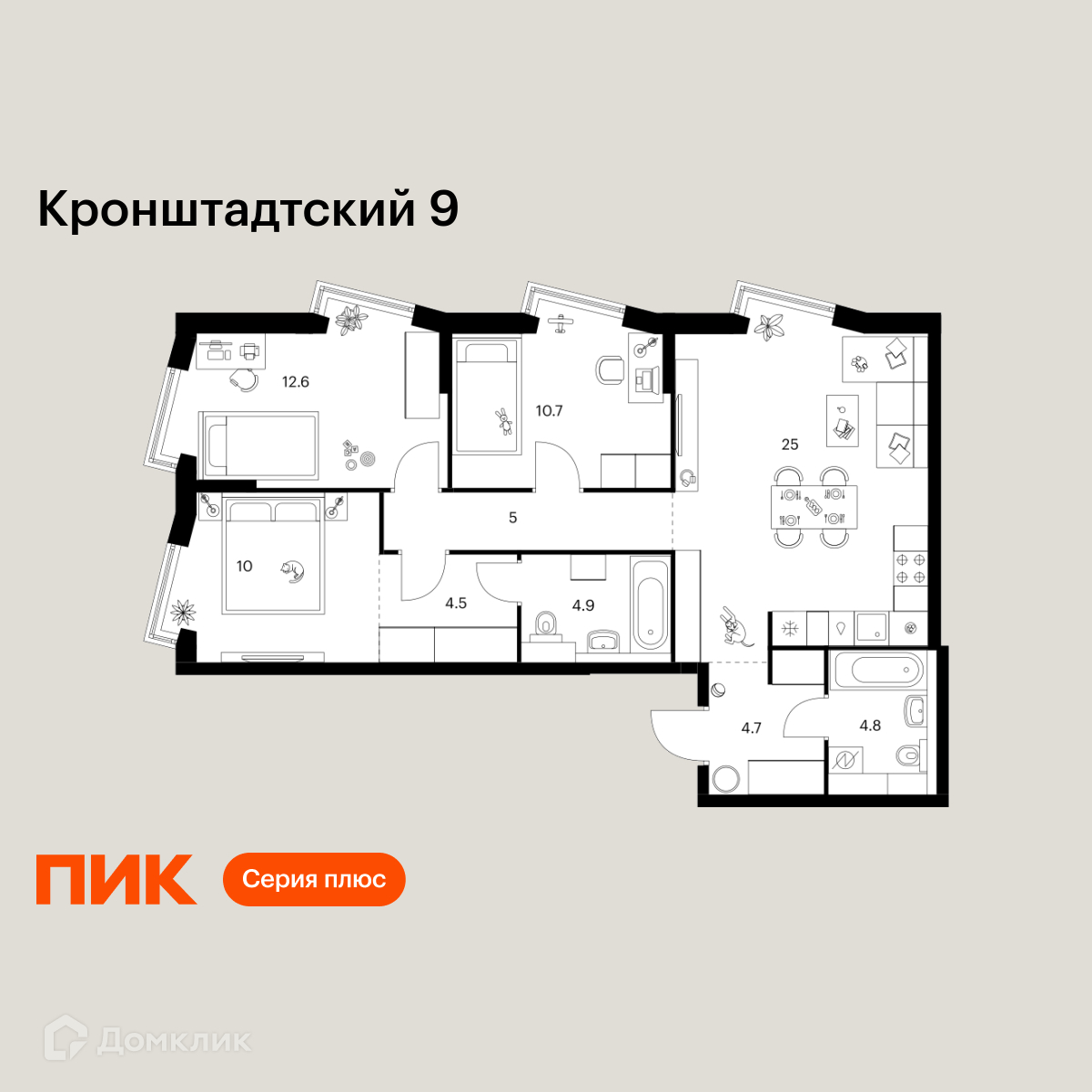 Планировка 3-комн. в ЖК «Кронштадтский 9»