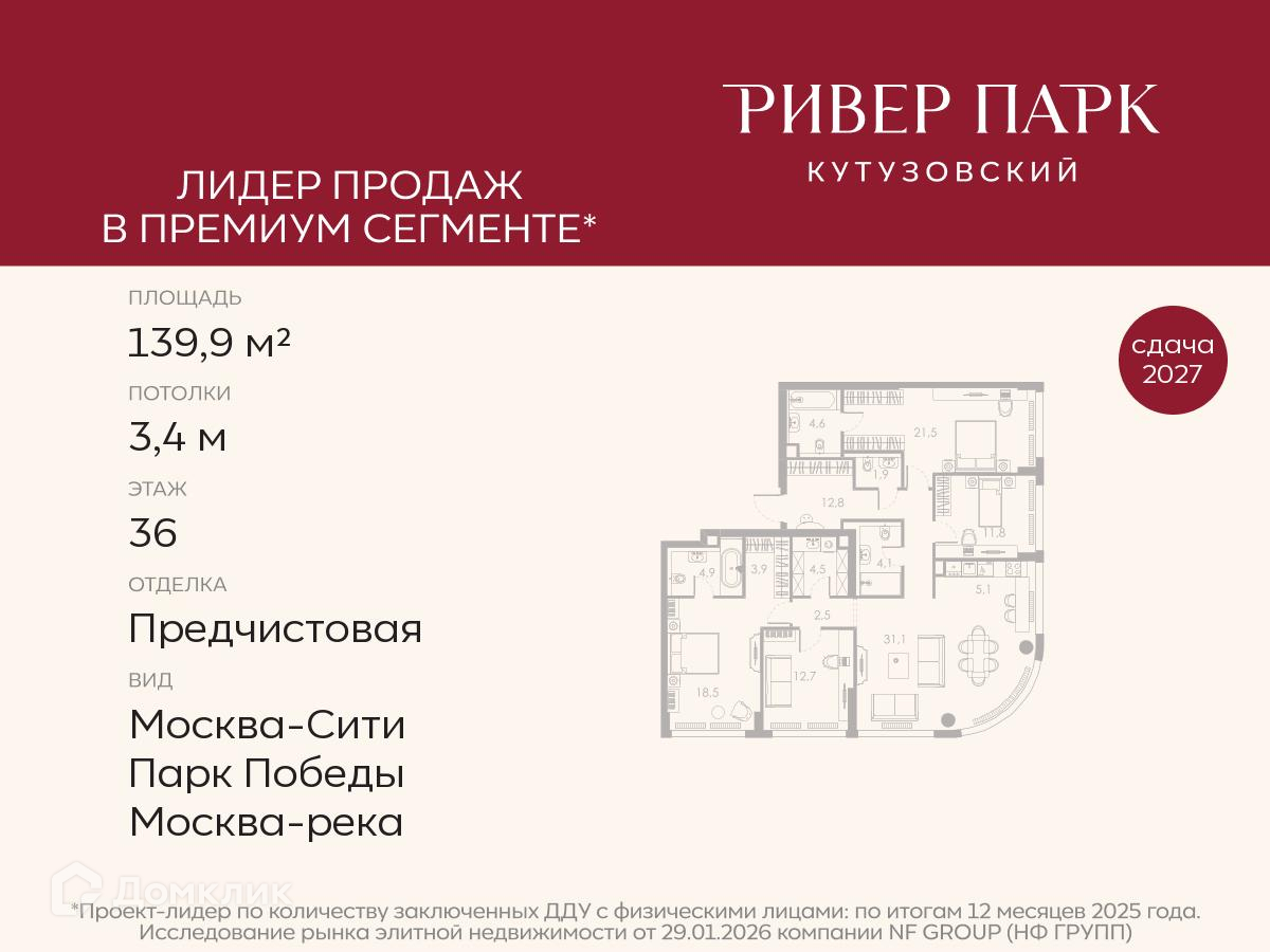 Планировка Пентхаус в ЖК «Ривер Парк Кутузовский»