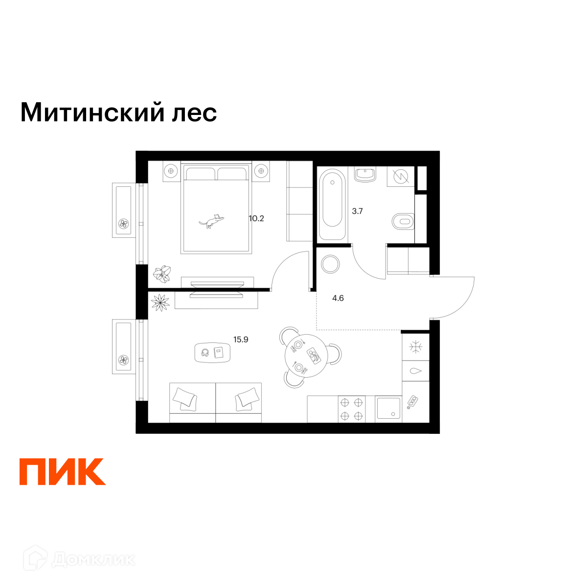 Планировка 1-комн. в ЖК «Митинский лес»