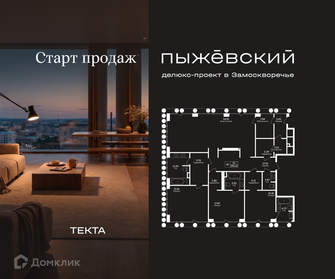 Планировка 4-комн. в ЖК «Пыжевский. Делюкс-проект в Замоскворечье»