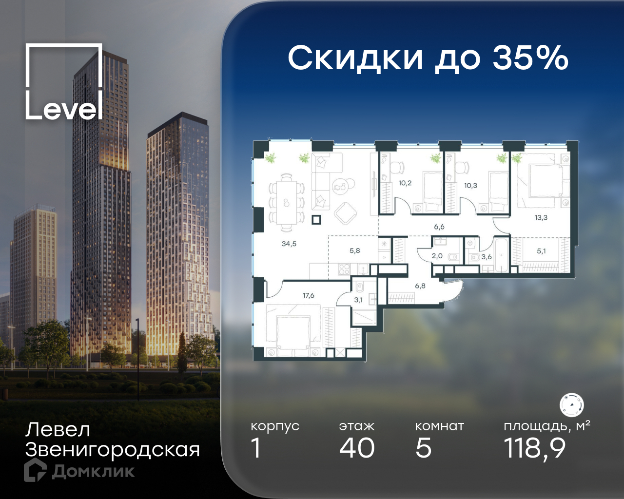 Планировка Пентхаус в ЖК «Левел Звенигородская»