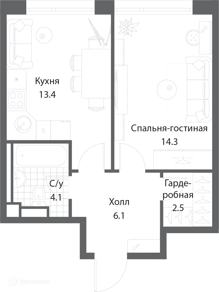 Планировка 1-комн. в ЖК «Нагатино Ай-Лэнд»