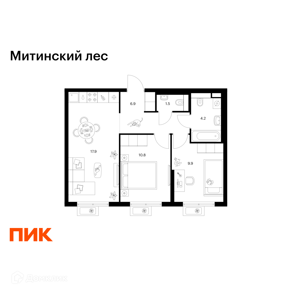Планировка 2-комн. в ЖК «Митинский лес»
