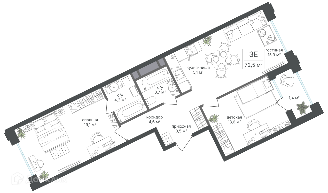 Планировка 3-комн. в ЖК «Михалковский»