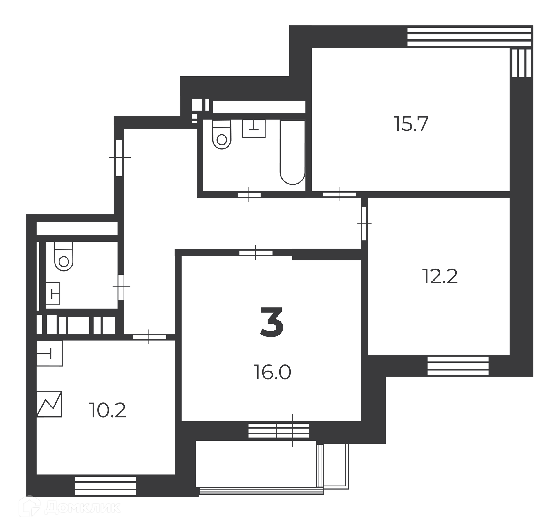 Планировка 3-комн. в ЖК «Летчика Бабушкина, 29 к. 5 (Московские кварталы)»