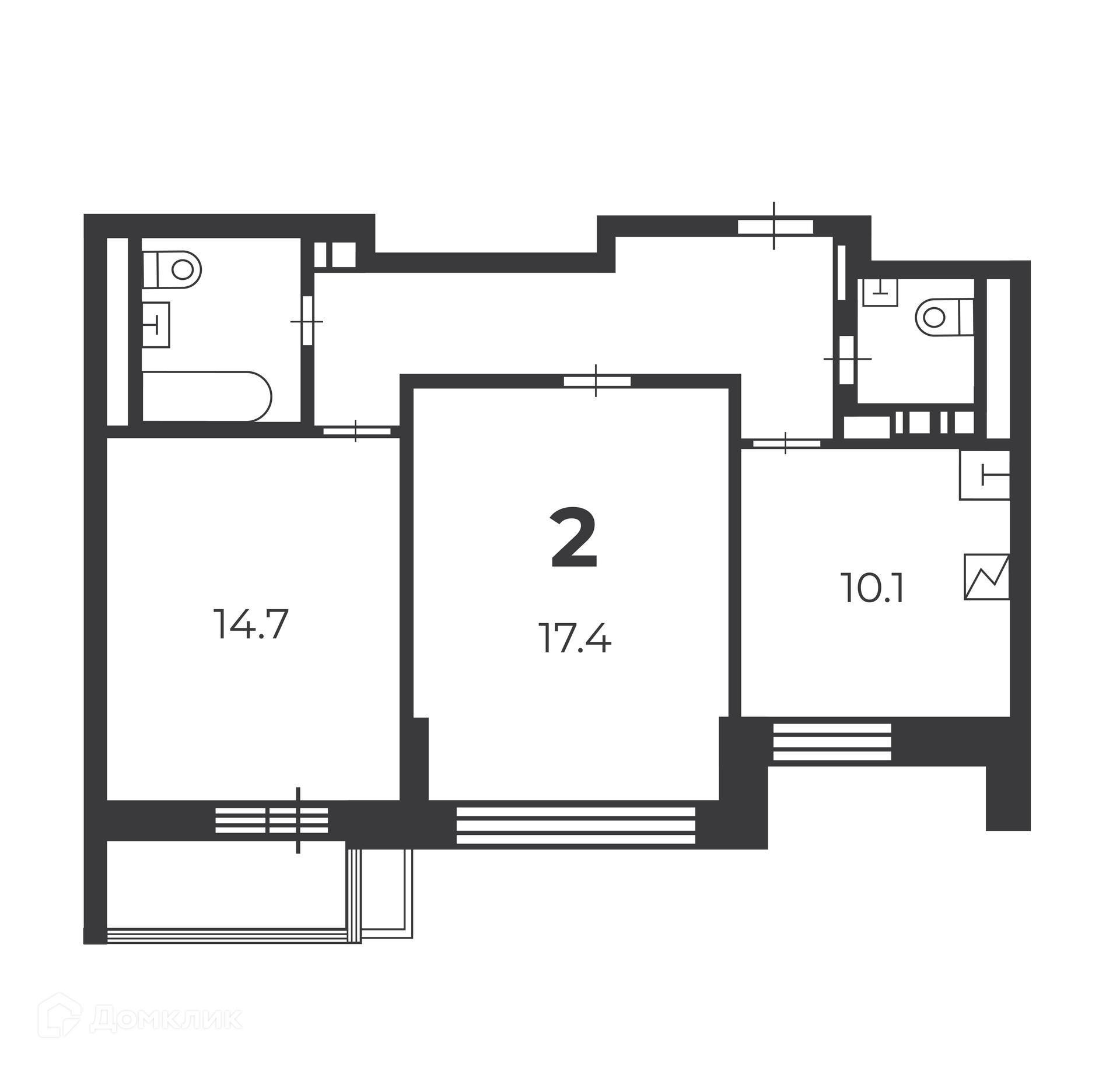 Планировка 2-комн. в ЖК «Летчика Бабушкина, 29 к. 5 (Московские кварталы)»