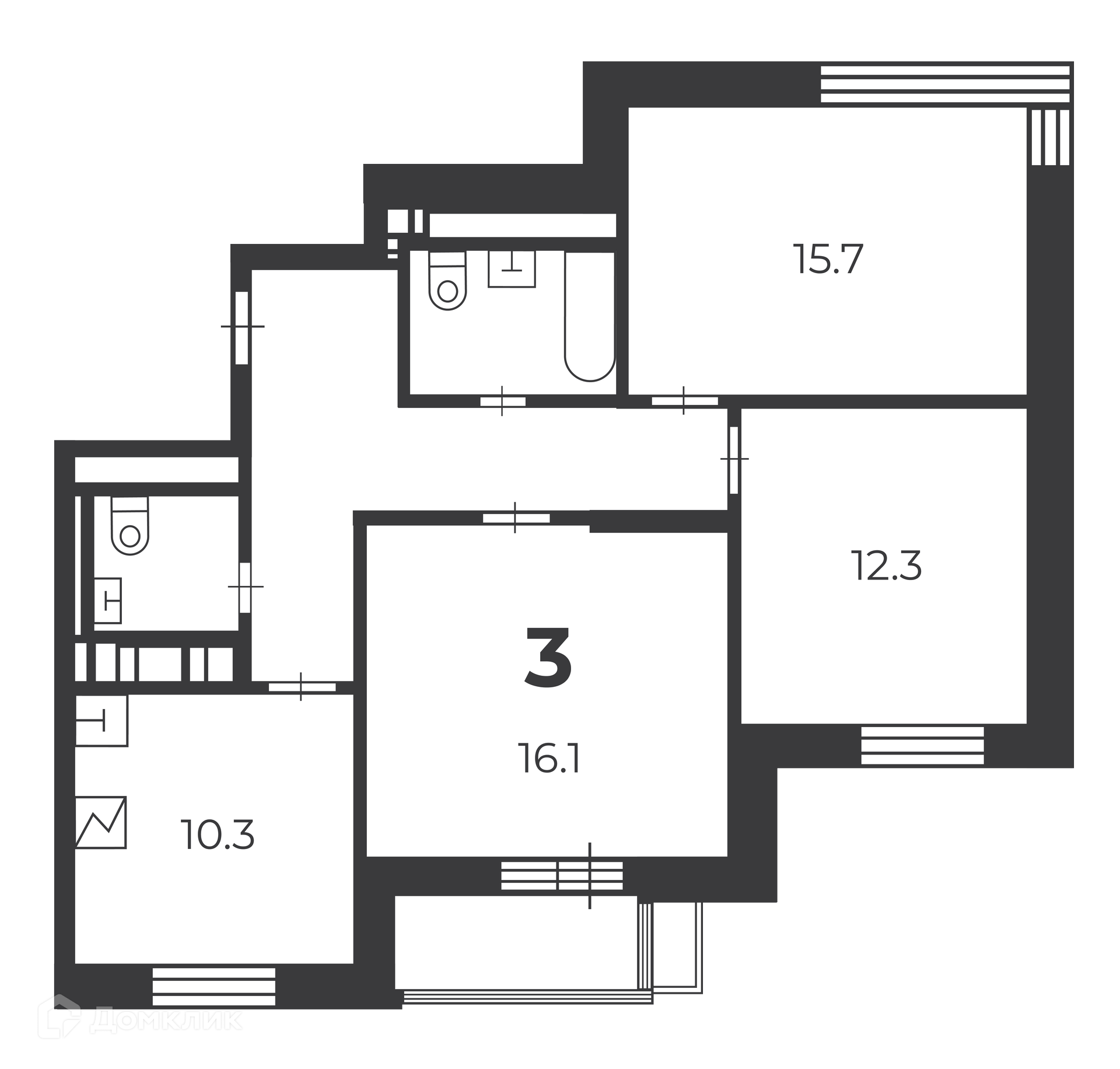 Планировка 3-комн. в ЖК «Летчика Бабушкина, 29 к. 5 (Московские кварталы)»