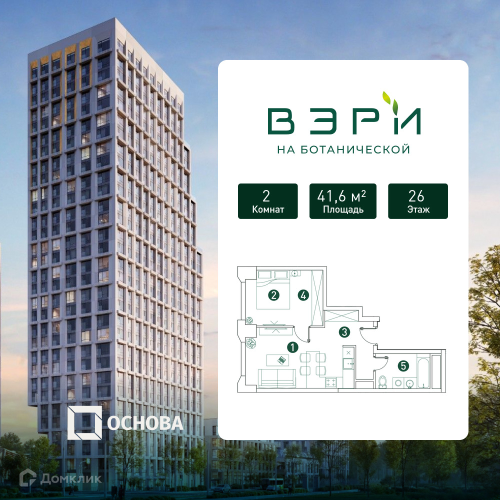 Планировка 2-комн. в ЖК «Вэри на Ботанической»