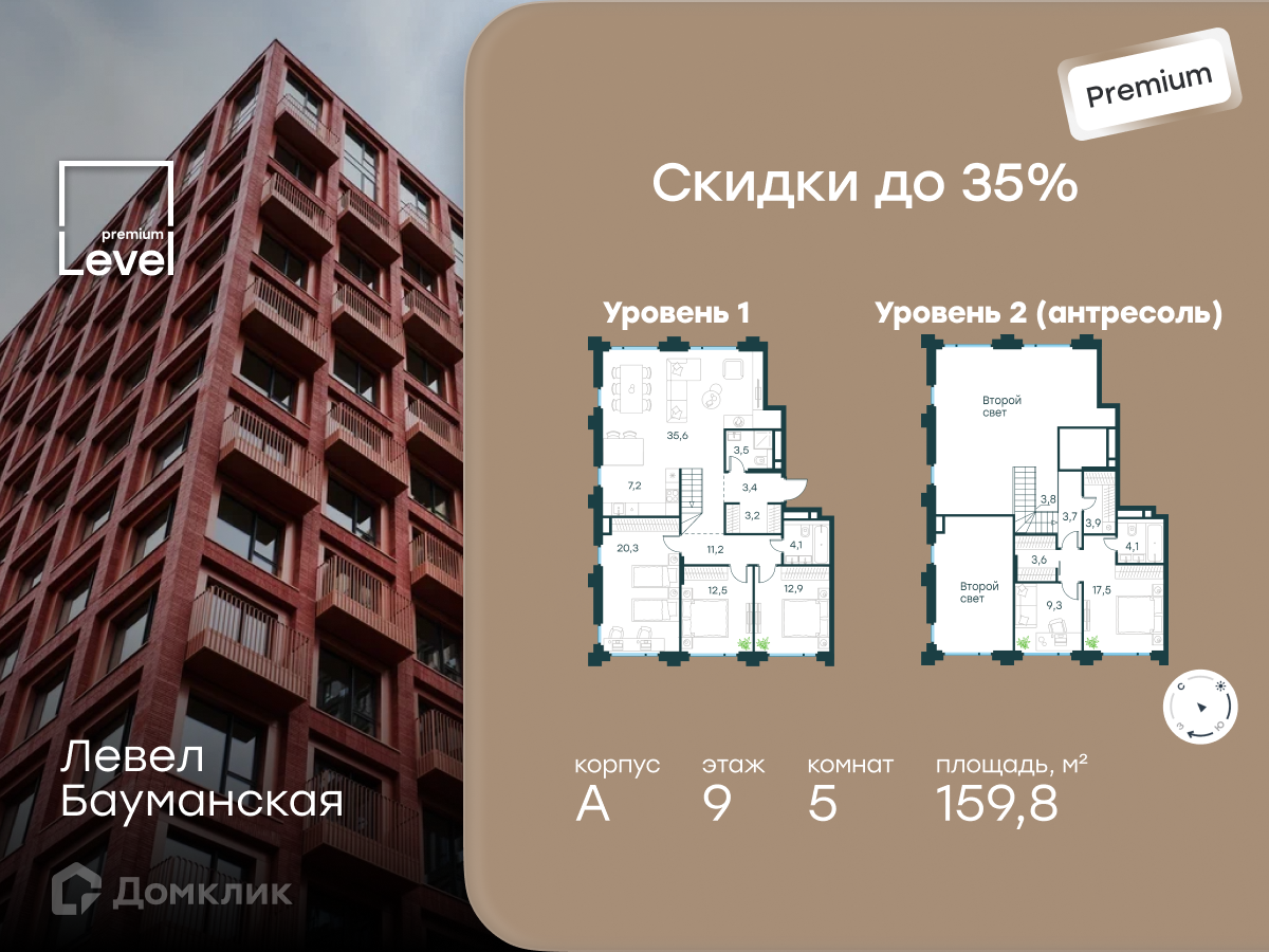 Планировка Пентхаус в ЖК «Левел Бауманская»