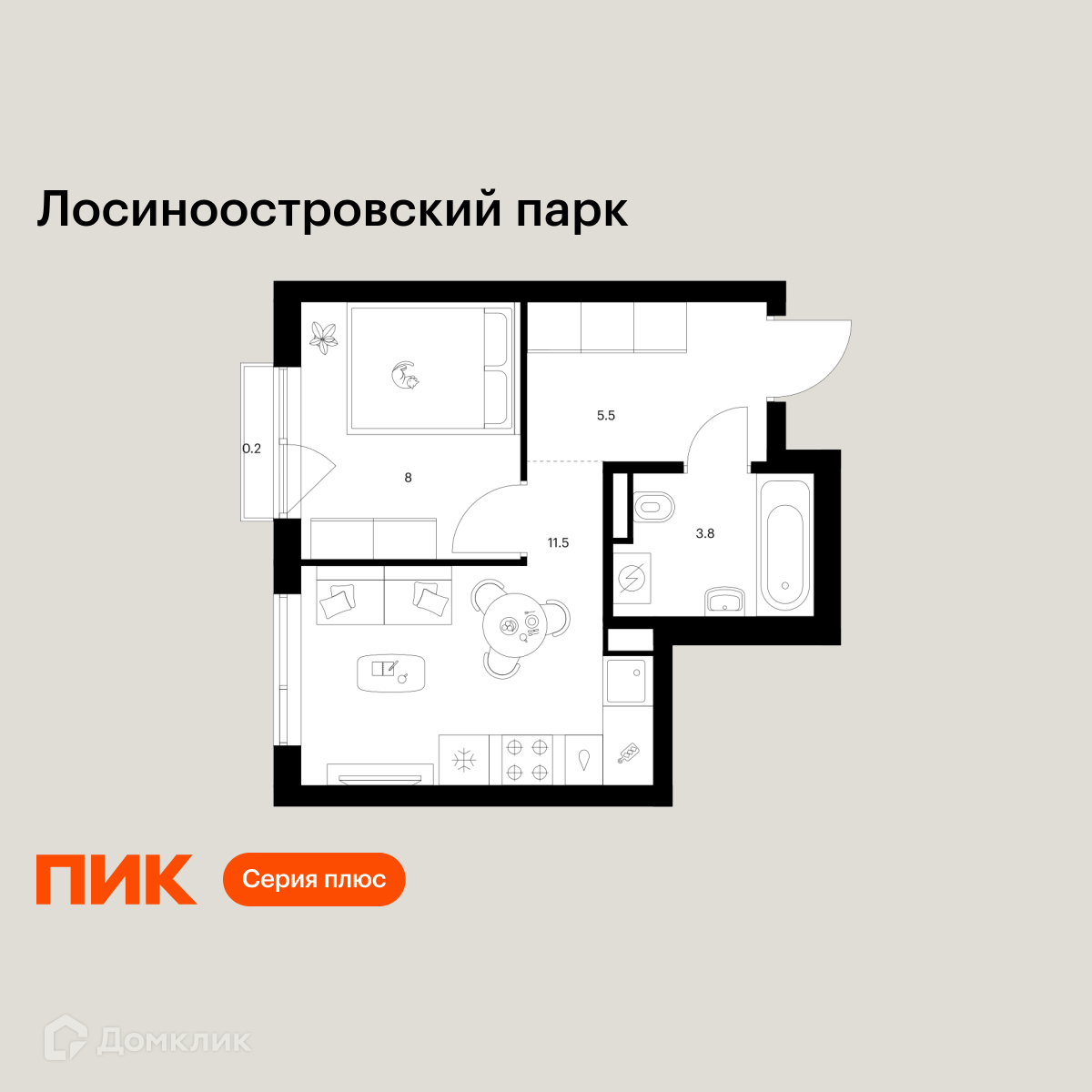 Планировка 1-комн. в ЖК «Лосиноостровский парк»