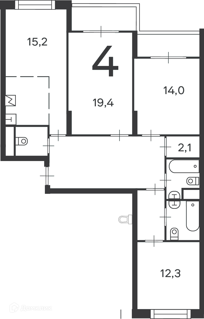 Планировка 4-комн. в ЖК «Клинская ул., д. 2А, к. 7 (Московские кварталы)»