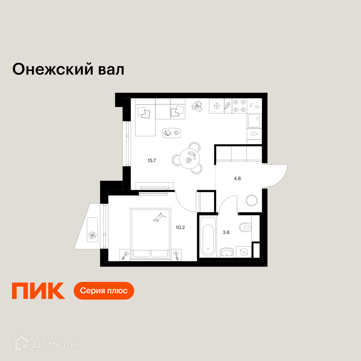 Планировка 1-комн. в ЖК «Онежский вал»