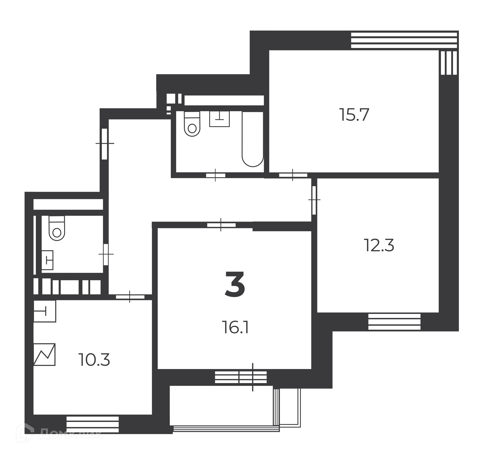 Планировка 3-комн. в ЖК «Летчика Бабушкина, 29 к. 5 (Московские кварталы)»