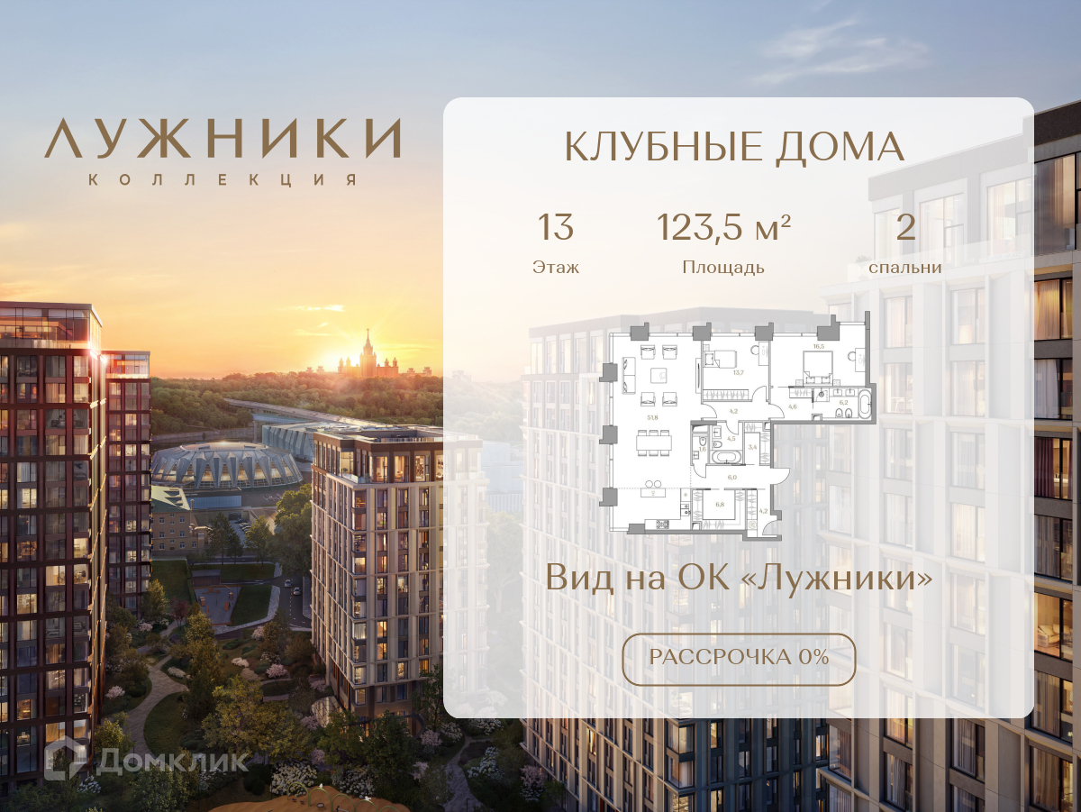 Планировка 2-комн. в ЖК «Коллекция Лужники»