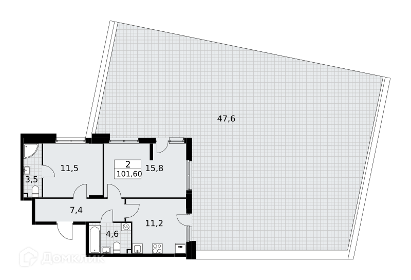 Планировка 2-комн. в ЖК «Бунинские кварталы»