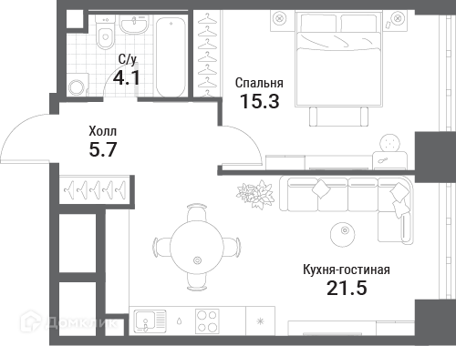 Планировка 1-комн. в ЖК «Нагатино Ай-Лэнд»