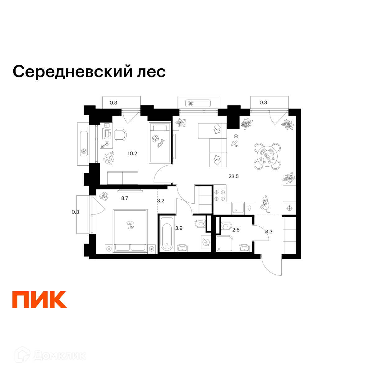 Планировка 2-комн. в ЖК «Середневский лес»