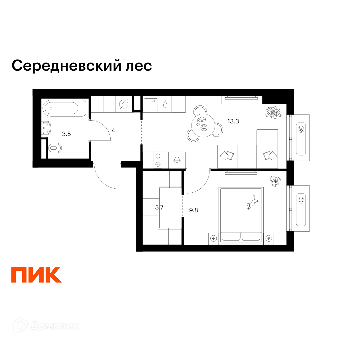 Планировка 1-комн. в ЖК «Середневский лес»