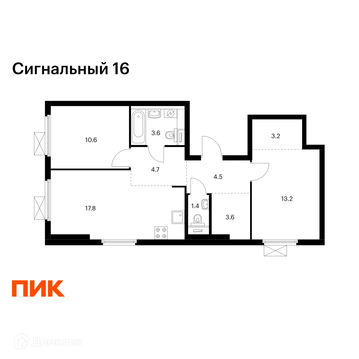 Планировка 2-комн. в ЖК «Сигнальный 16»