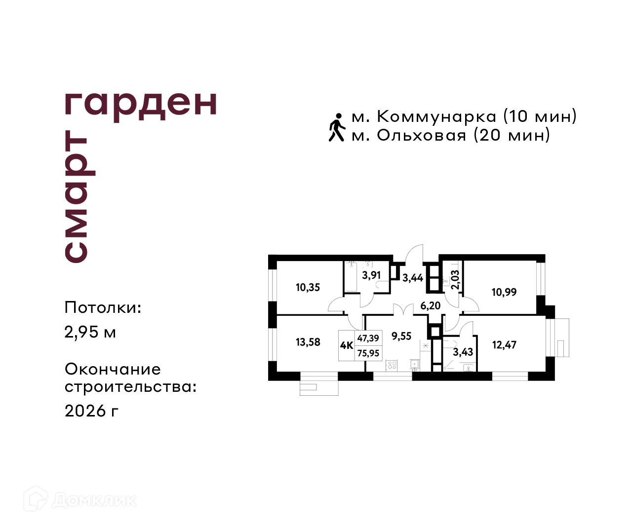Планировка 4-комн. в ЖК «Смарт Гарден»