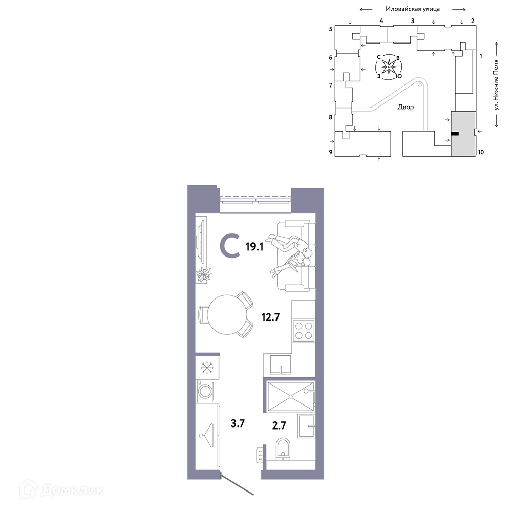 Планировка Студия в ЖК «Страна.Заречная»