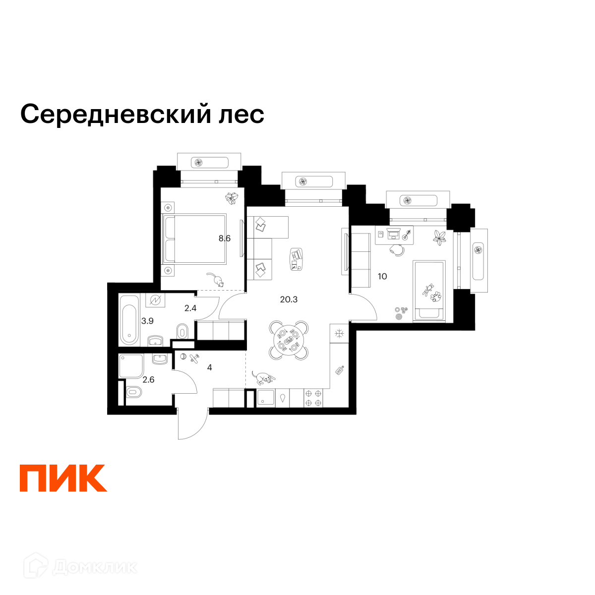 Планировка 2-комн. в ЖК «Середневский лес»
