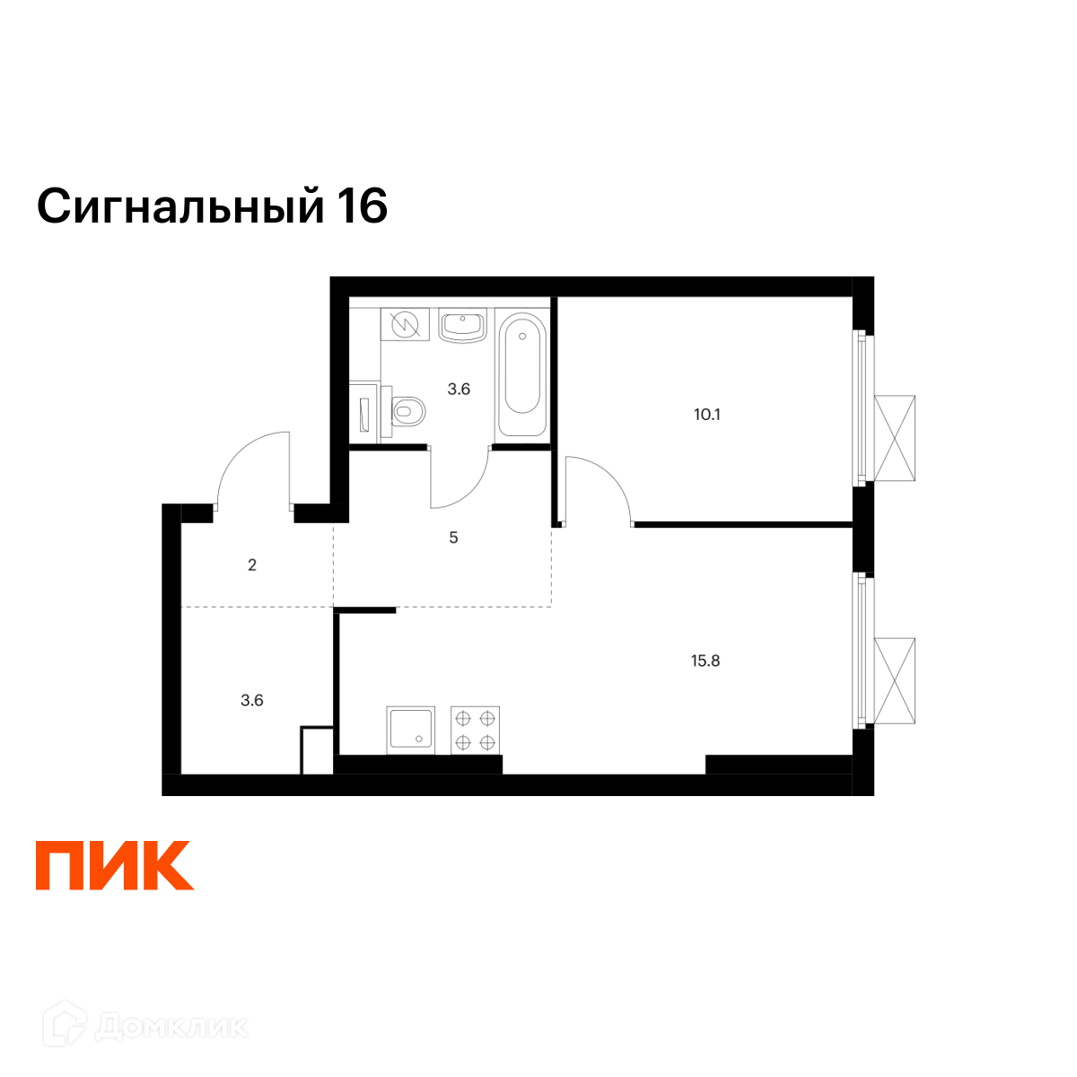 Планировка 1-комн. в ЖК «Сигнальный 16»