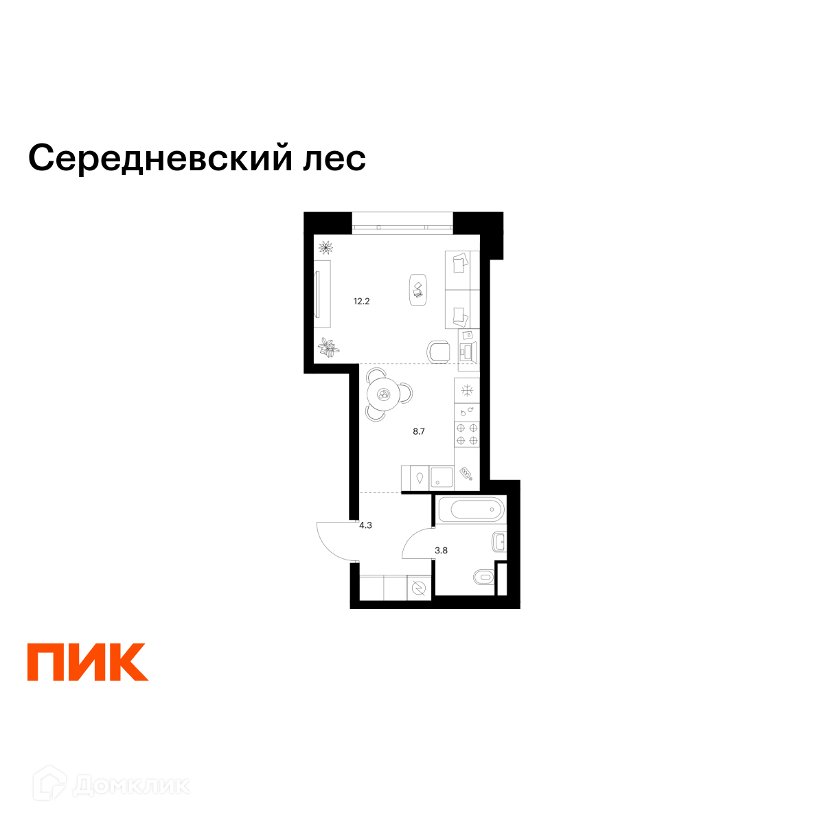 Планировка 1-комн. в ЖК «Середневский лес»
