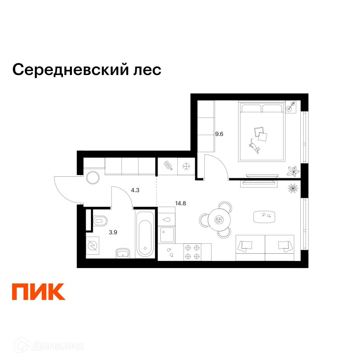 Планировка 1-комн. в ЖК «Середневский лес»