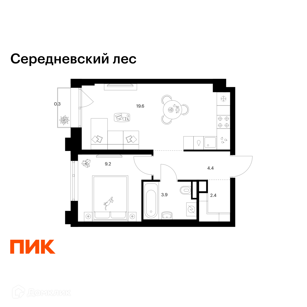 Планировка 1-комн. в ЖК «Середневский лес»