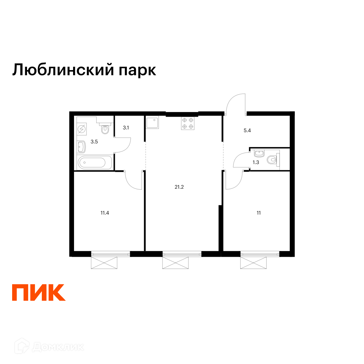 Планировка 2-комн. в ЖК «Люблинский парк»