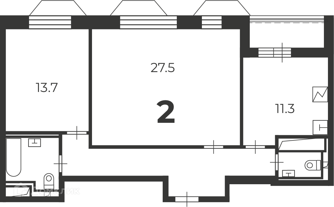 Планировка 2-комн. в ЖК «Чоботовская, 2А (Московские кварталы)»