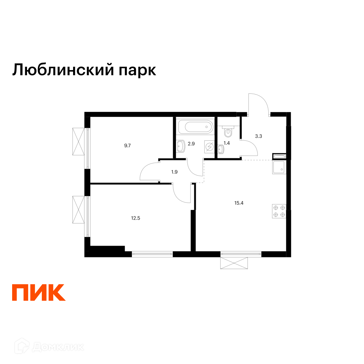 Планировка 2-комн. в ЖК «Люблинский парк»