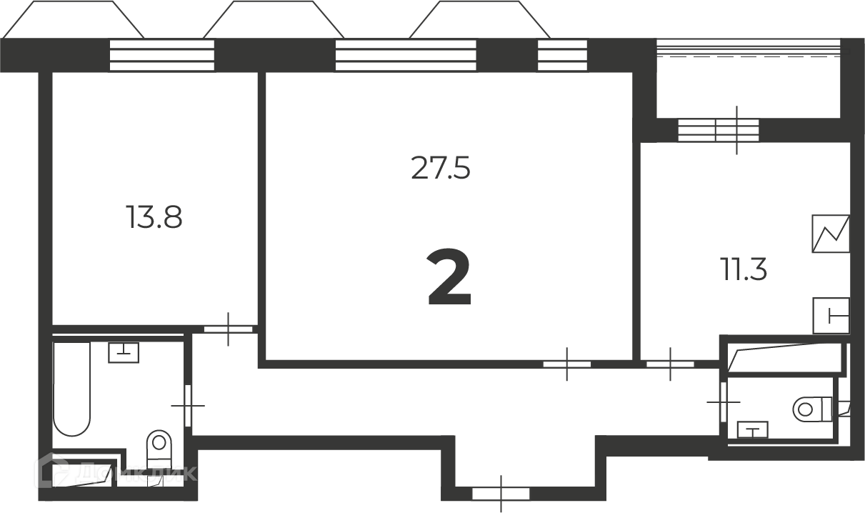 Планировка 2-комн. в ЖК «Чоботовская, 2А (Московские кварталы)»