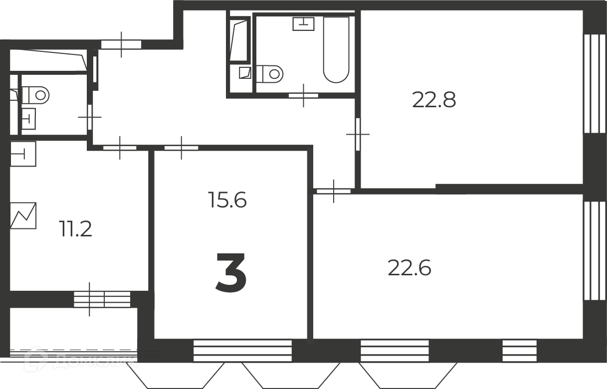 Планировка 3-комн. в ЖК «Чоботовская, 2А (Московские кварталы)»
