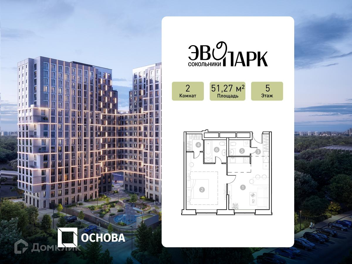 Планировка 2-комн. в ЖК «ЭВОПАРК Сокольники»