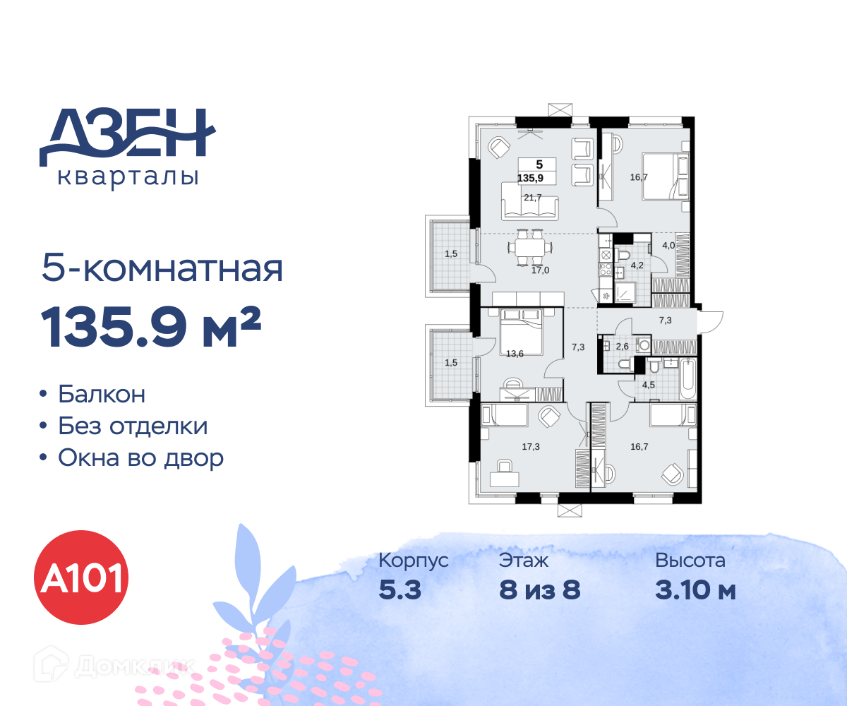 Планировка Пентхаус в ЖК «Дзен-кварталы»