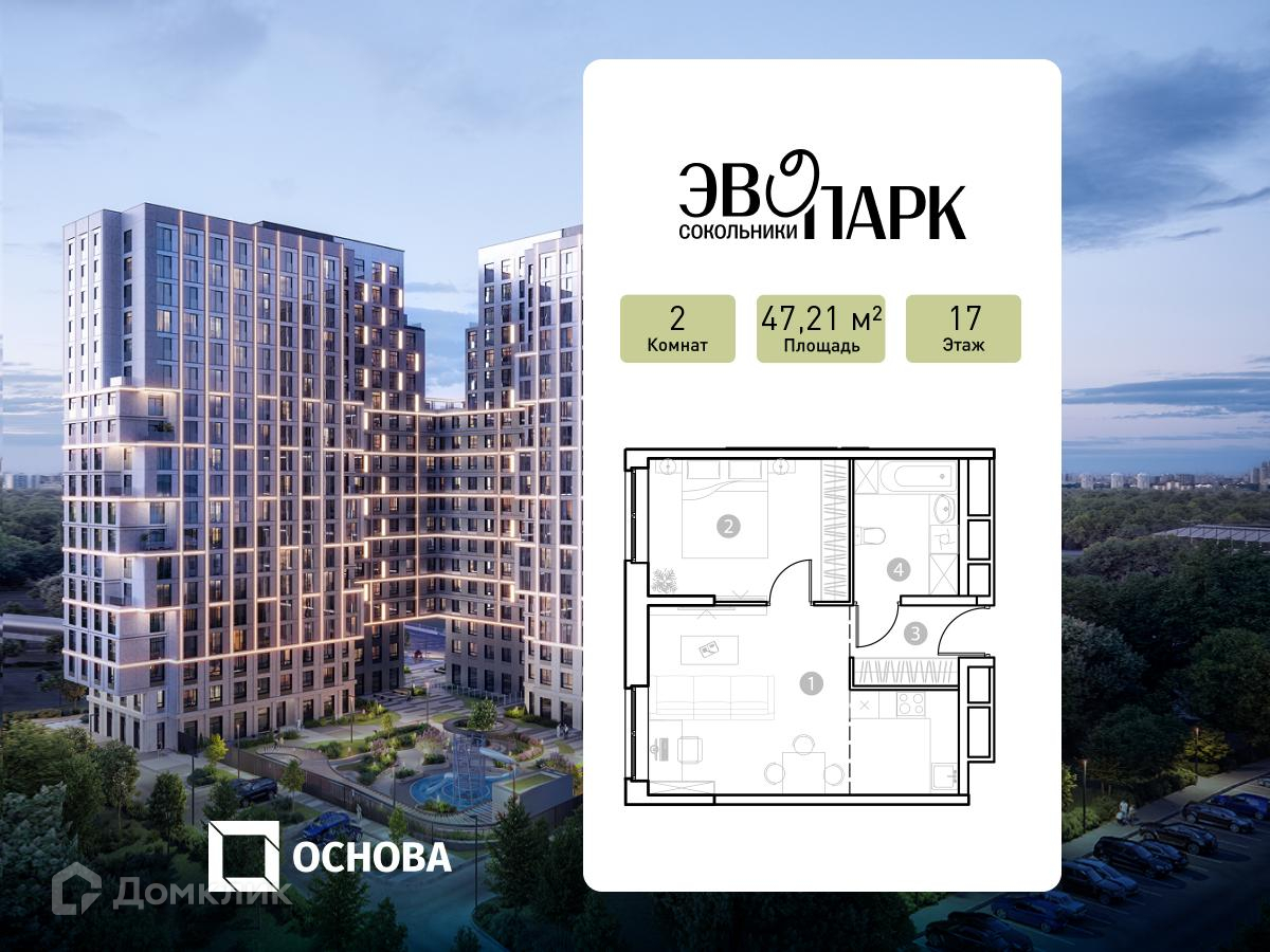 Планировка 2-комн. в ЖК «ЭВОПАРК Сокольники»