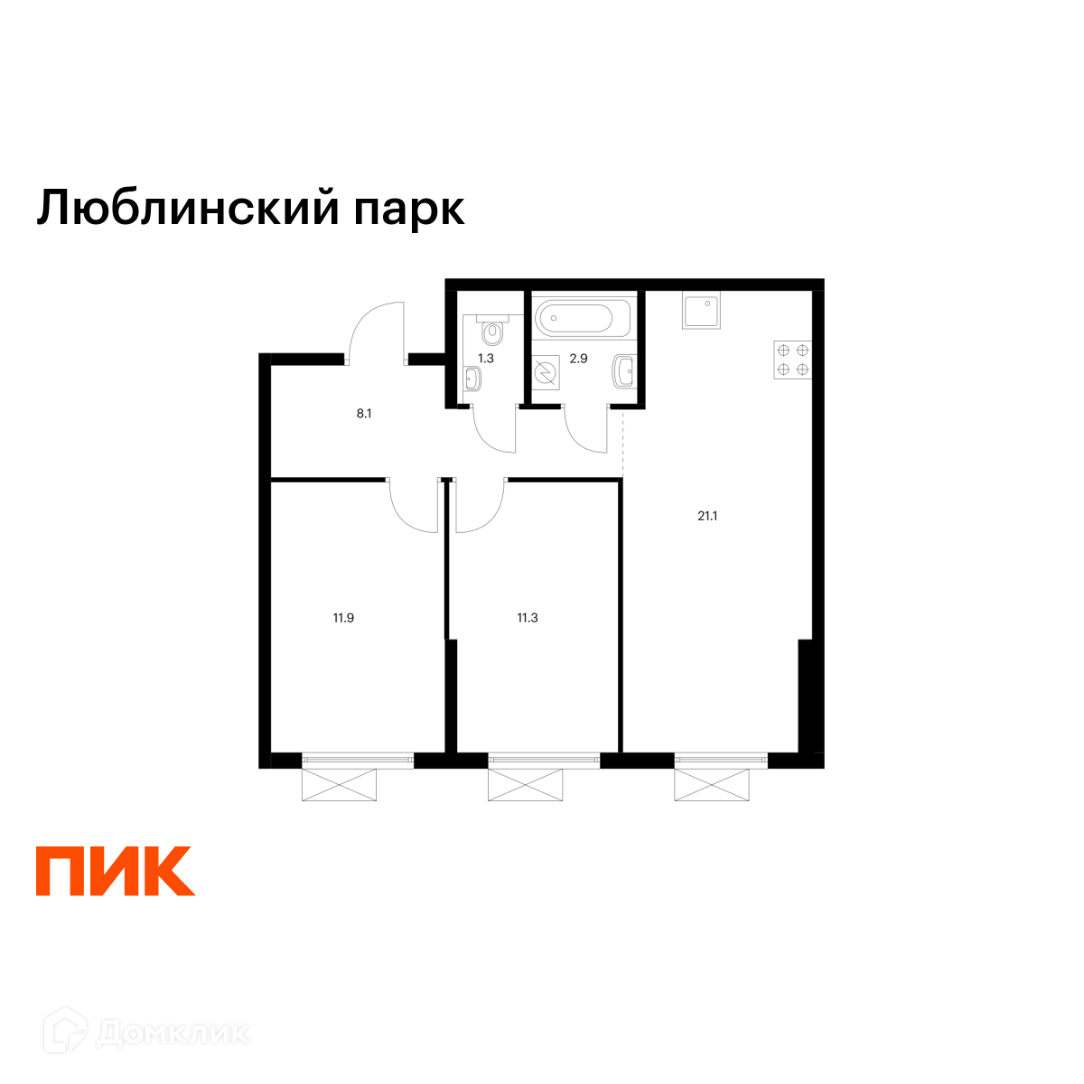 Планировка 2-комн. в ЖК «Люблинский парк»