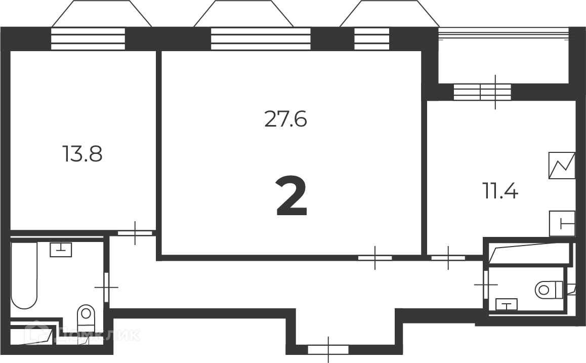 Планировка 2-комн. в ЖК «Чоботовская, 2А (Московские кварталы)»