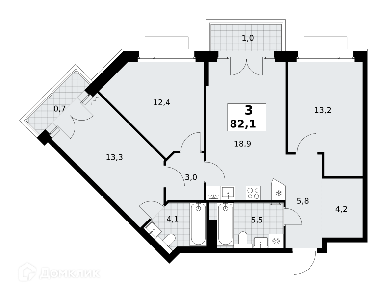 Планировка 3-комн. в ЖК «Хольм. Эйк»