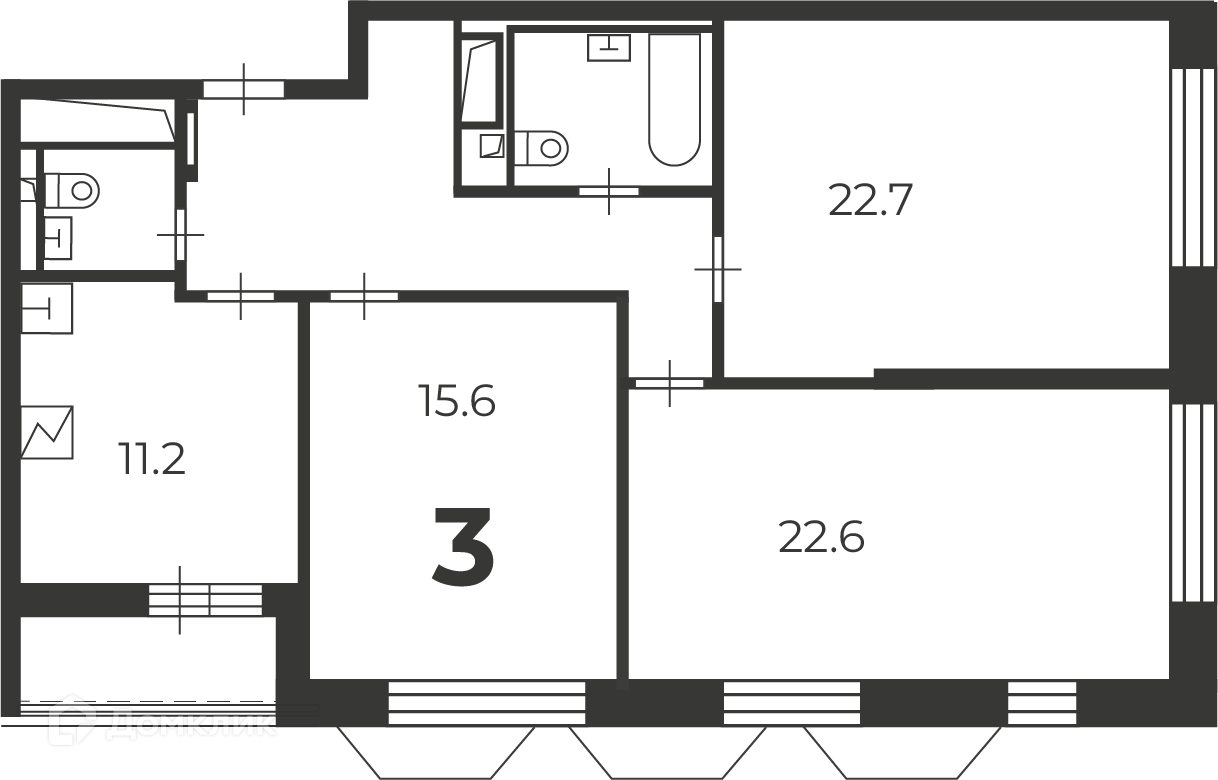 Планировка 3-комн. в ЖК «Чоботовская, 2А (Московские кварталы)»